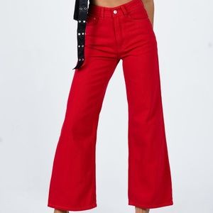 Princess Polly - Denver Denim Jeans in Red.